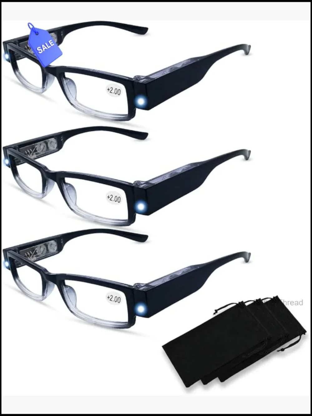 3 Pack Reading Glasses with Lights Magnifier LED Readers +3.5